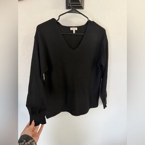 Ella Moss Black V-Neck Textured Knit Top